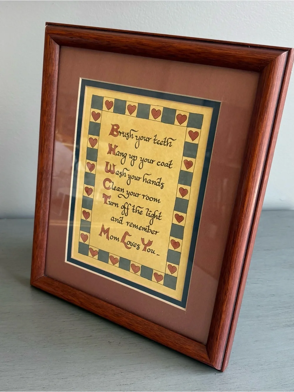 VTG 80-90s Framed Mom Loves You Wall Art Decor Farmhouse Country -Pink Blue